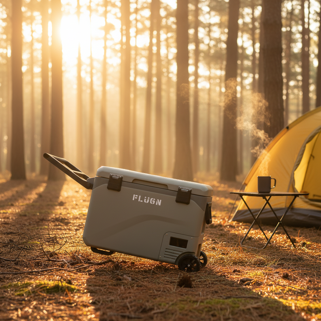 Portable Fridge Freezer with dual zone and inclined at 45 Degrees on the move.