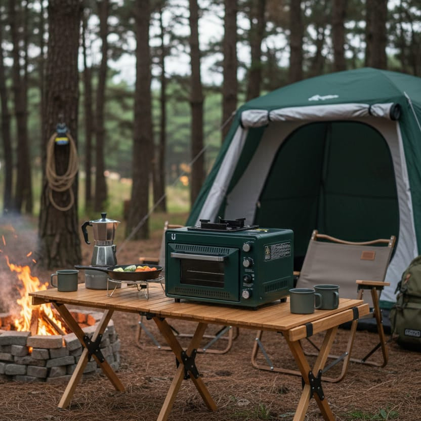FD998 green portable camping oven and stove for outdoor cooking