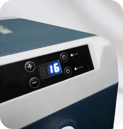 Close up of digital LED display for portable fridge FR19i