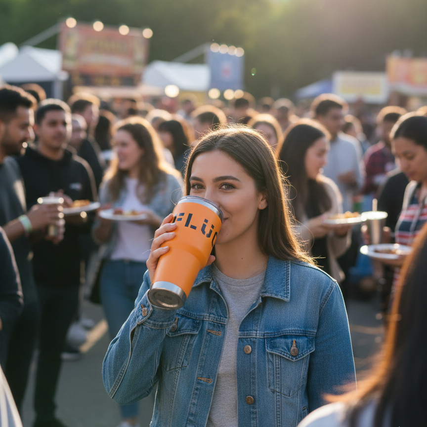 Orange stainless steel coffee mug tumbler for commuting and travel