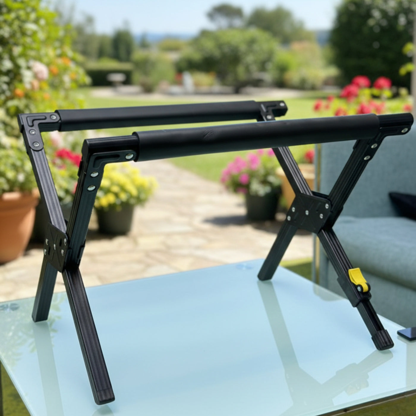 Aluminum folding stand for portable fridge freezer and cooler