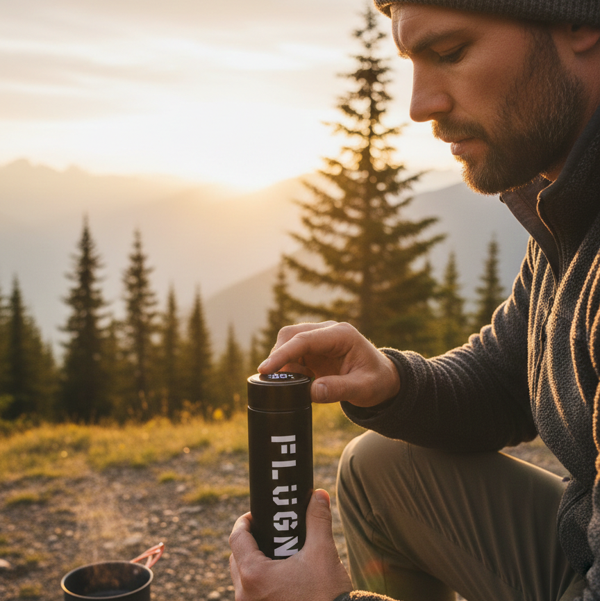 Smart black stainless steel water bottle with LED digital screen