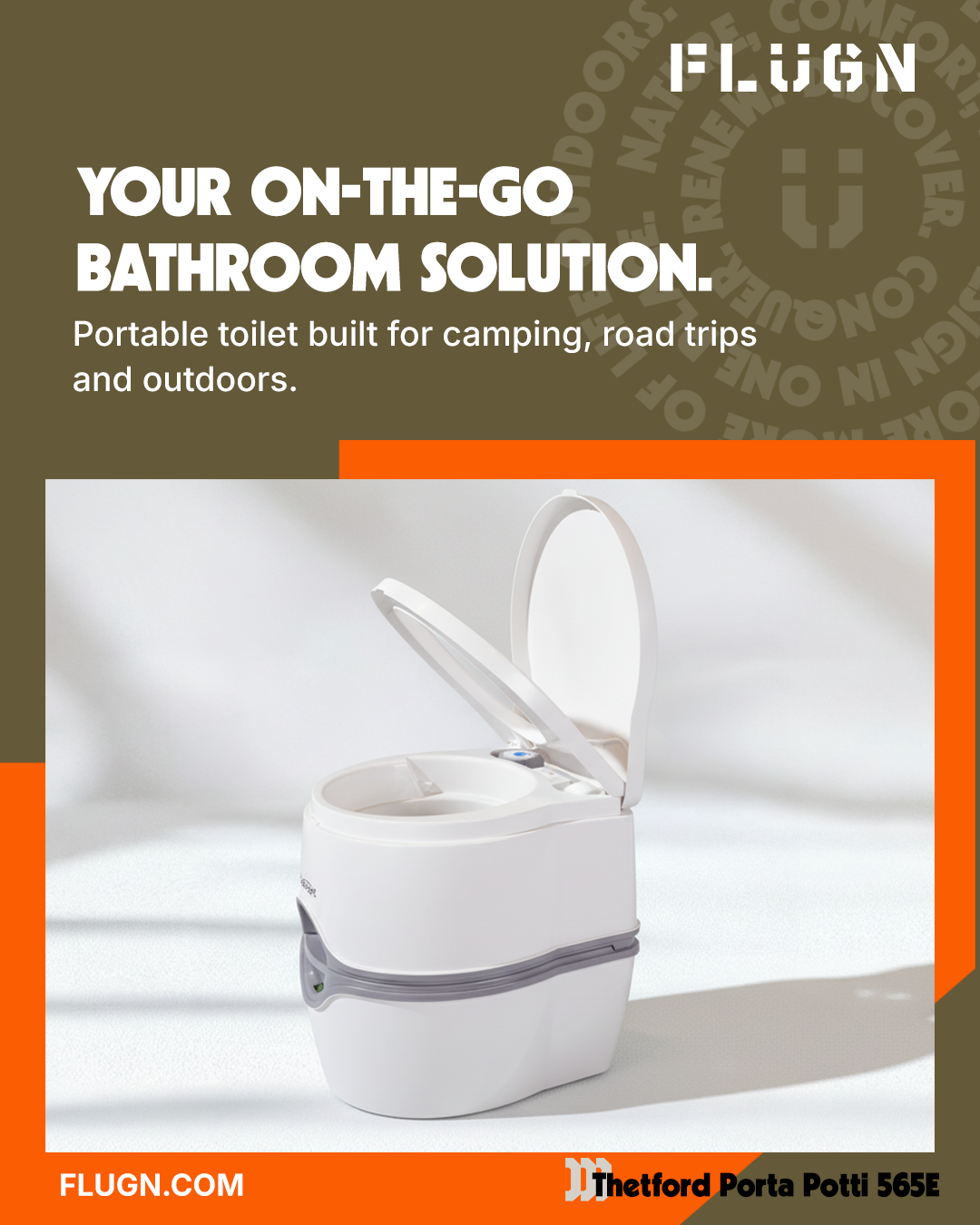 White portable toilet on white background for promotional branding on Instagram.